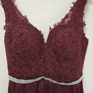Burgundy Lace Wedding Dress with Floral Detailing